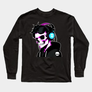 Skull With Headphones and jacket, Violet | Listening Music Long Sleeve T-Shirt